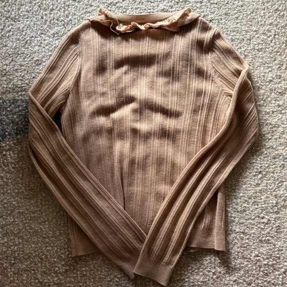NEW Ulla Johnson Maryel Ruffle & Lace Merino Wool Cardigan in Camel Melange - Picture 11 of 11